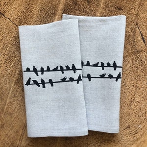 Linen Dinner Napkins: Black Birds on a Wire, Set of Four