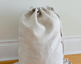 Large Linen Laundry Bag: Pre-washed Natural Linen Storage