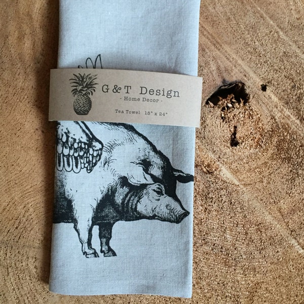 When Pigs Fly Screen Printed 100% Linen Tea Towel, Eco Cloth Kitchen Towel, Hostess or Wedding Gift ,stocking stuffer