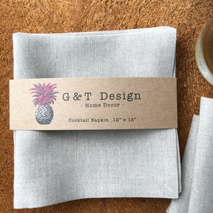 100% Natural Linen Cocktail Napkins Screen Print with EAT , Hostess gift , Wedding Gift, Mother's Day image 2