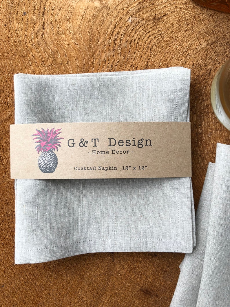 100% Natural Linen Cocktail Napkins Screen Print with EAT , Hostess gift , Wedding Gift, Mother's Day image 2