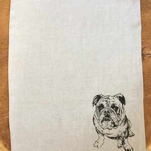 Bulldog Screen Printed 100% Linen Tea Towel,English Bulldog immagine 3