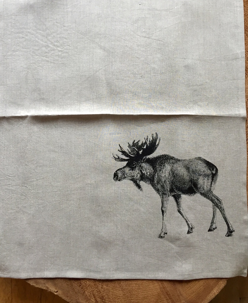 Moose Tea Towel Screen Printed onto 100% Natural Linen, Hostess Gift, Mothers Day image 2