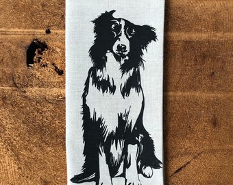 Australian Shepherd Linen Tea Towel: Screen Printed Dog Kitchen Towel