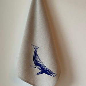 Blue Humpback Whale ScreenPrinted on 100% Linen Tea Towel, Natural Linen or Ivory Linen, Cottage, Westcoast Decor image 2