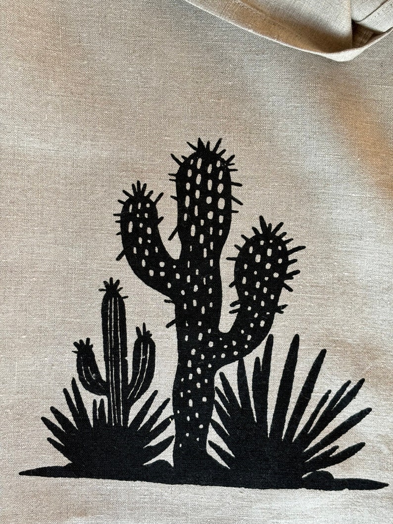 100% Pre Washed Linen Screen Printed Cactus Cocktail Napkins, Set of Four , Hostress Gift, Summer Party Decor image 4