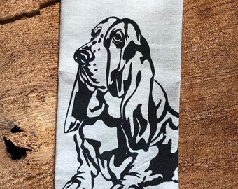 Basset Hound Screen Printed Linen Tea Towel: Dog Lover Gift