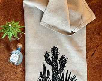 Prickly Cactus Screen Printed onto 100% Linen, Eco Cloth Kitchen Towel, Hostess or Wedding Gift