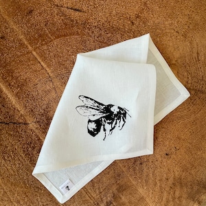 Bumblebee Screen Printed onto 100% Linen Cocktail Napkins, Set of  4 Napkins 12&quot; x 12&quot; each