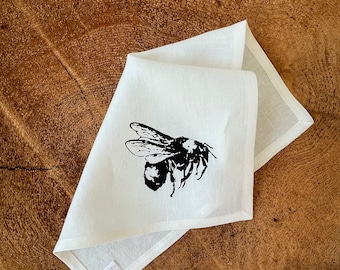 Bumblebee sérigraphié sur des serviettes de cocktail 100% lin, ensemble de 4