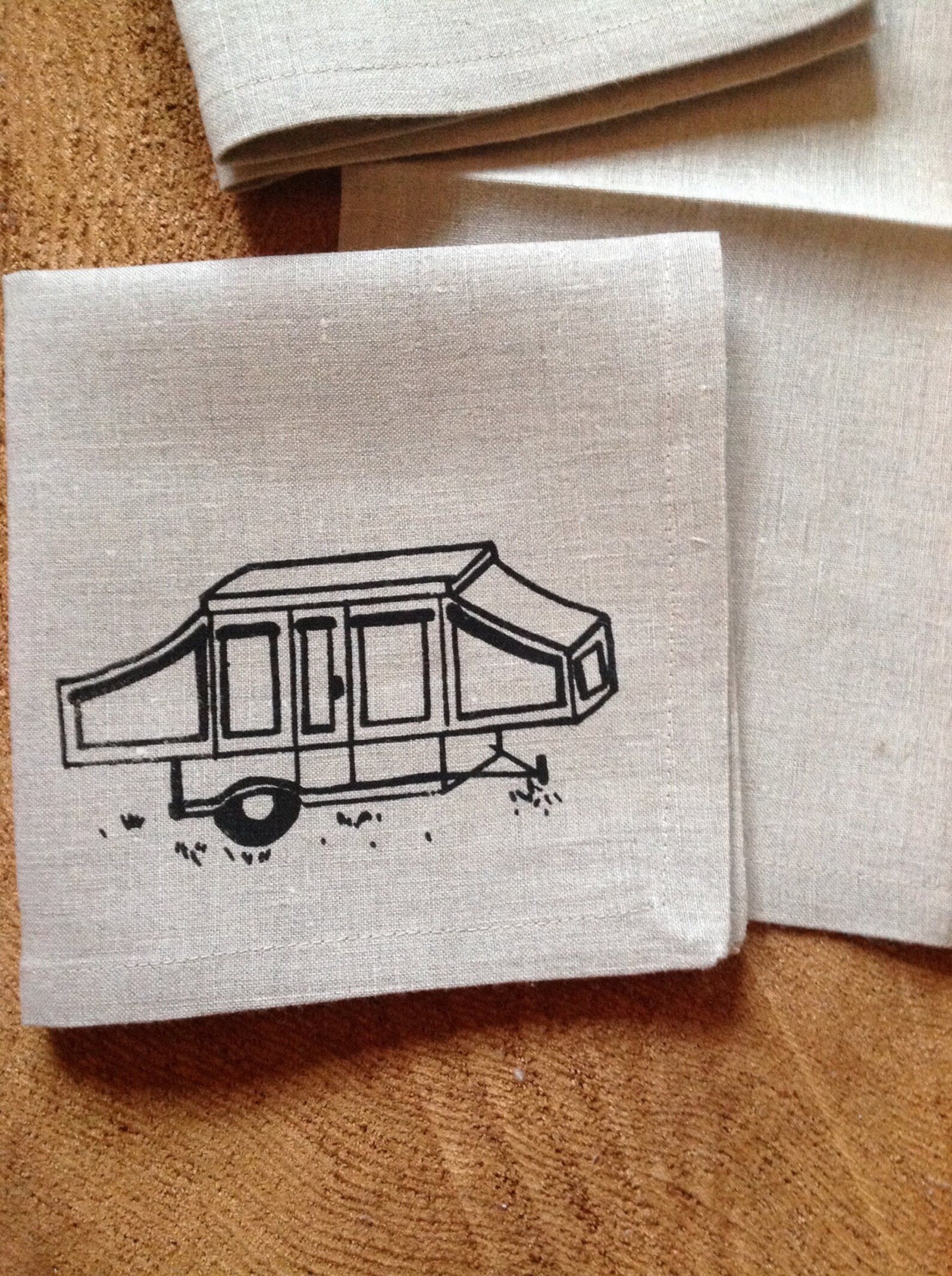 Vintage Campers and a Tent Screen Printed 100 Linen Cocktail Etsy