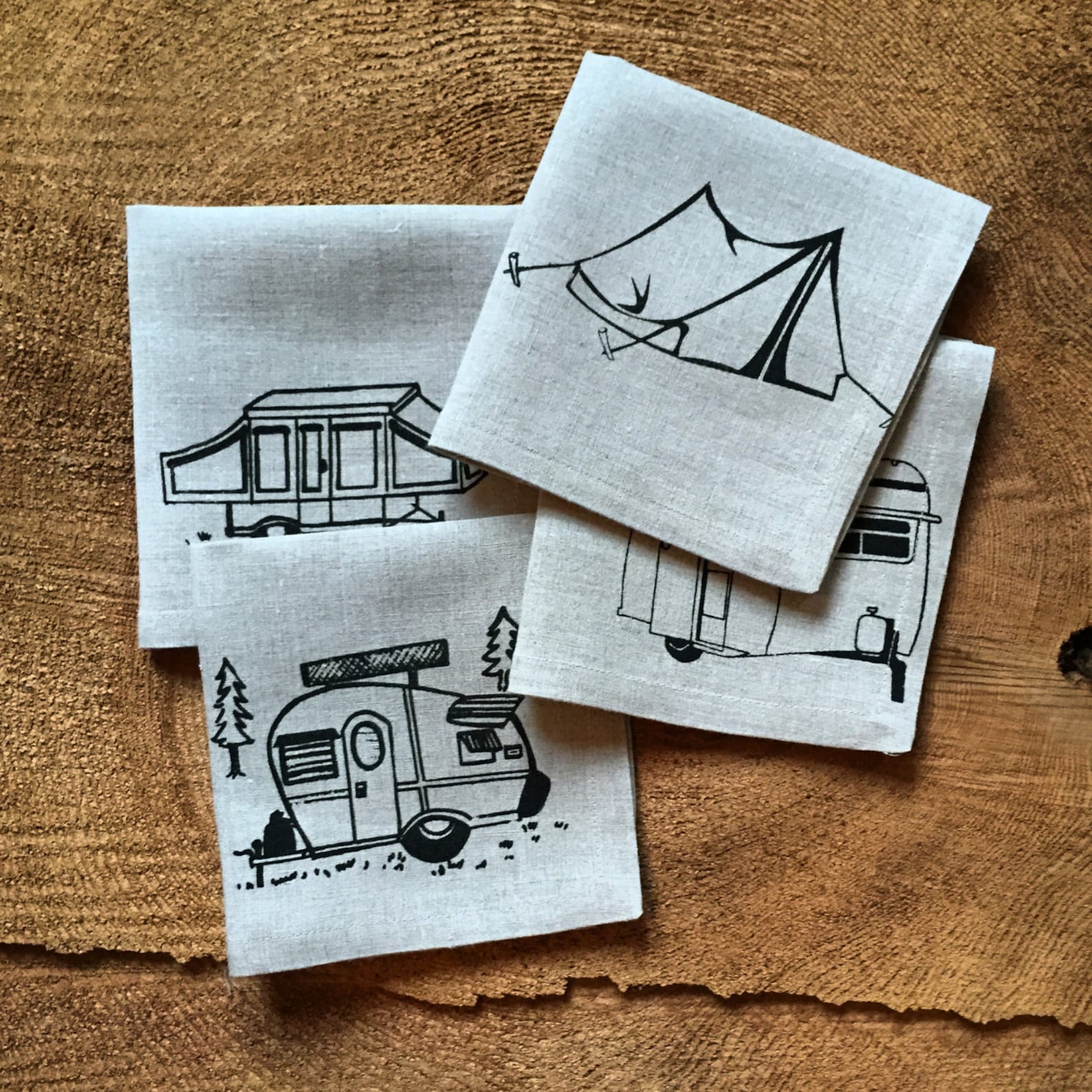 Vintage Campers and a Tent Screen Printed 100 Linen Cocktail Etsy
