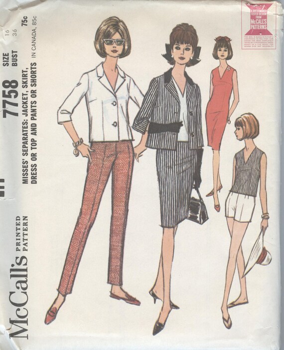 1960s Womens Suit Pattern Pants Shorts Skirt Jacket McCalls | Etsy