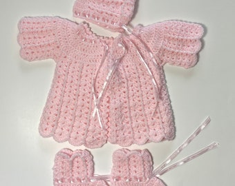Crocheted Baby Sweater Set: Newborn Outfit, Hat & Booties