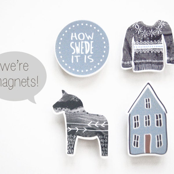 Swedish Magnets - Set of 4 - How Swede It Is - Scandinavian Design - Kitchen Home Office Decor