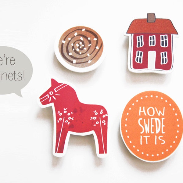 Swedish Magnets - Set of 4 - How Swede It Is - Scandinavian Design - Kitchen Home Decor