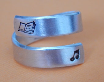 Book & Music Wrap Ring Symbol Ring