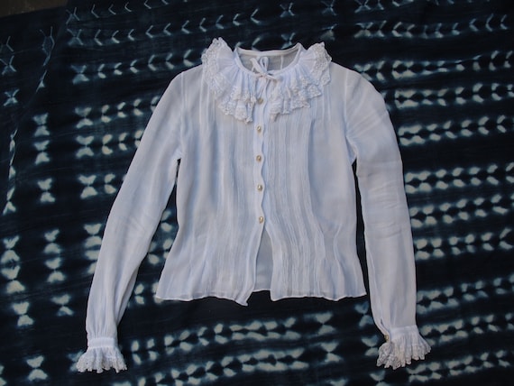 vintage 1970's ruffle and lace sheer chiffon blous