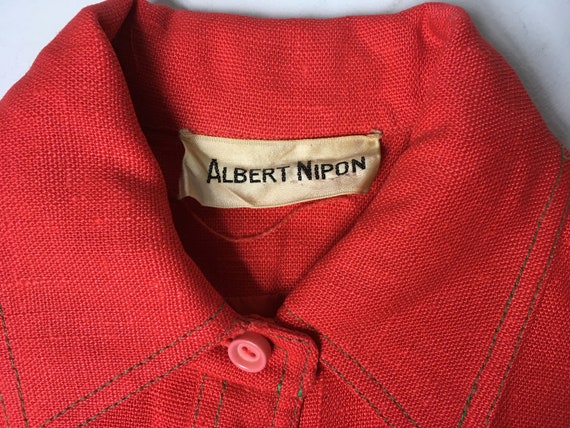 1970's vintage albert nipon poppy red linen shirt… - image 5