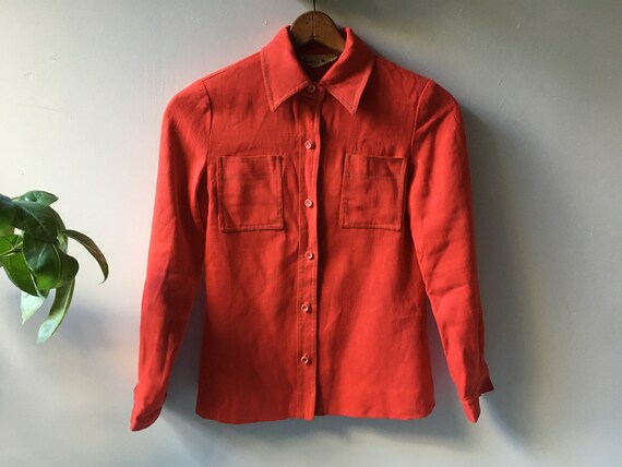 1970's vintage albert nipon poppy red linen shirt… - image 3