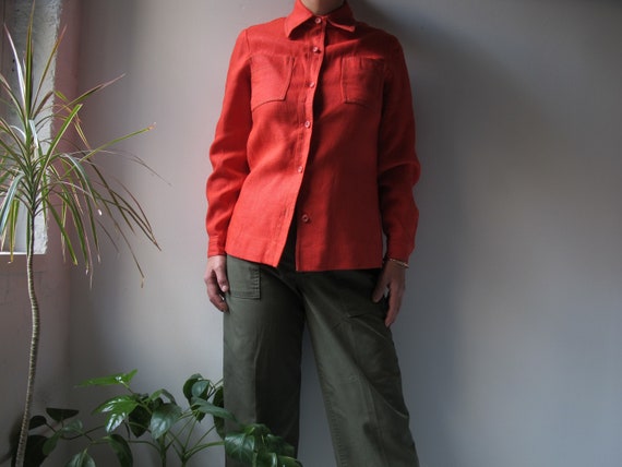 1970's vintage albert nipon poppy red linen shirt… - image 1