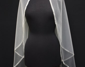 Organza trim fingertip veil with blusher, Double tier veil, Veil with blusher, Organza trim, ivory veil, veil with trim. Style #1500K