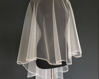 Organza trim drop veil, Double tier veil, Veil with blusher, Organza trim, bridal veil, ivory veil, veil with trim, bridal veil.
