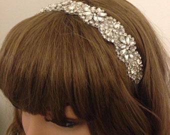 Rhinestone and beaded headband, rhinestone and crystal headband, Bridal headband, rhinestone appliqué headband, Bridal accessories.