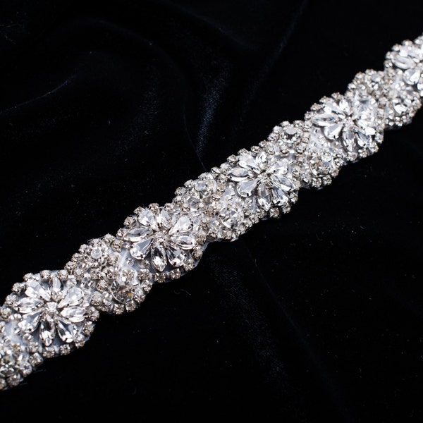 15" Rhinestone trim, Rhinestone applique, rhinestone sash, Jewelled applique, Bridal belt, Prom, bridesmaids, Bridal Accessories DIY