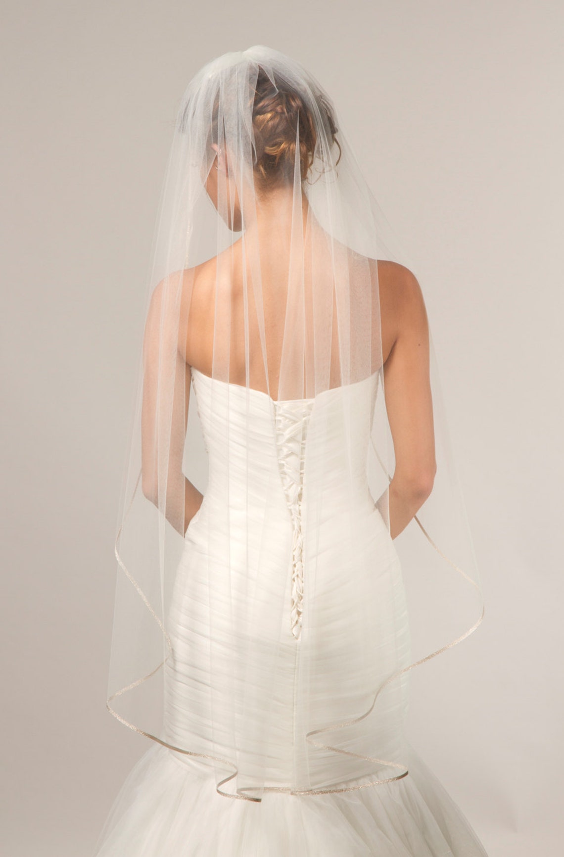 Fingertip Veil 5mm Metallic Gold Trim Single Layer Bridal Etsy