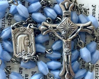 Lourdes Rosary - Marian, Virgin Mary, Light Blue, Vintage Faceted Glass