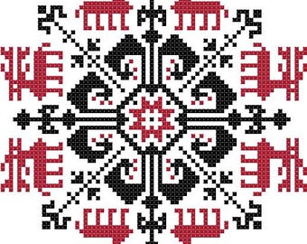 Cross Stitch Deer Motif - Mandala, Traditional Folk Pattern, Digital Download PDF