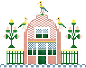 House of Birds - Antique Cross Stitch Sampler Pattern, Traditional Folk Motif, Digital Download PDF