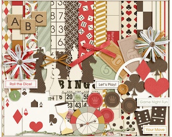 We Got Game Digital Kit - Digital Scrapbooking Page Kit for game night, cards, chess, dominoes - INSTANT DOWNLOAD