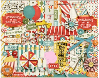 Digital Scrapbooking Page Kit for fair, carnival, festival - Midway Magic Digital Kit - INSTANT DOWNLOAD