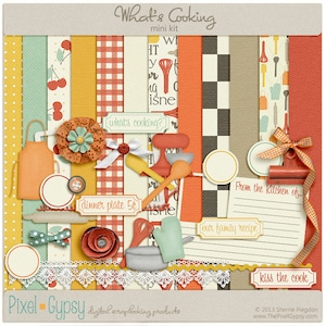 What's Cooking Digital Mini - Digital Scrapbooking Mini Kit for cooking, recipes, in the kitchen, food INSTANT DOWNLOAD