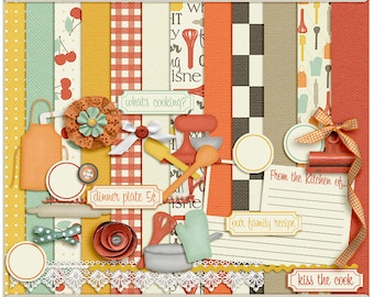 What's Cooking Digital Mini - Digital Scrapbooking Mini Kit for cooking, recipes, in the kitchen, food INSTANT DOWNLOAD
