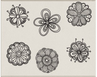 Doodle Flowers 1 Digital Stamps - Digital doodled flower stamps for scrapbooking, cards, journaling INSTANT DOWNLOAD