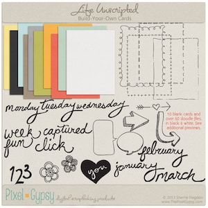 Life Unscripted Build-Your-Own Doodle Cards - Digital Scrapbooking Project Life Cards INSTANT DOWNLOAD