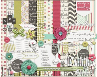 iRead- Digital Scrapbooking Page Kit for reading, book club, books INSTANT DOWNLOAD