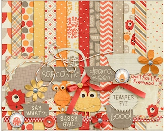 Digital Scrapbooking Kit with Monsters for Girls, Parenting, Everyday - Monstrously Cute INSTANT DOWNLOAD