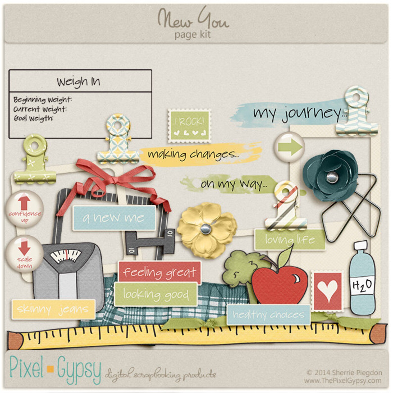 Digital Scrapbooking Page Kit for Diet, Weight Loss, Exercise New You