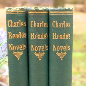 Charles Reade. Old green bookset of 3. Antique books. Green books.