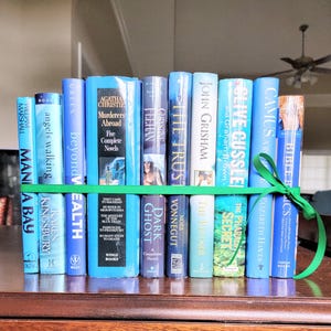 Blue books. Books by the foot. Books with dust jackets. Blue. 10 books.