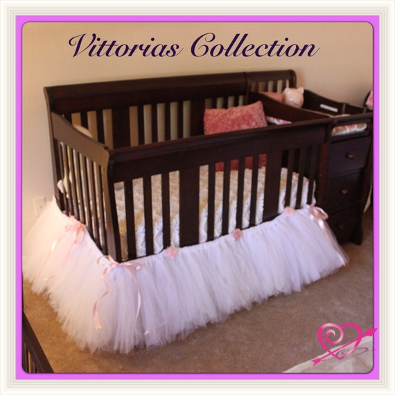 Items similar to Crib skirt. Custom Tulle, Floral, and Satin Crib Skirt