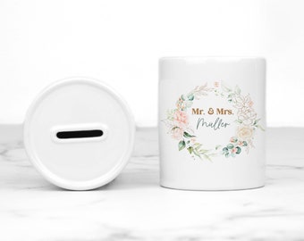 Ceramic Money Box - Mr. & Mrs. - Wedding - Flower Wreath - SparSubl378