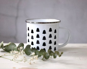 Enamel Cup - Small Firs - Black and White - Fir