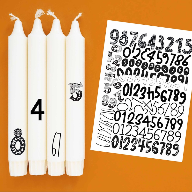 DIN A4 - Tattoofolie - Zahlen - Schwarz/Weiß - für Kerzen / Keramik - 033