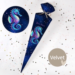 Cornet d'école cousu avec nom - Alien Seahorse - Velvet - Vel584