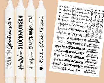 DIN A4 - candle tattoo foil - congratulations - different fonts - for candles / ceramics - 308